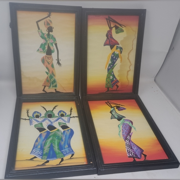Vintage Other - 4 Hand Painted African Art Woman Dancing Original Artist Caribbean  90s 12.5 x 9